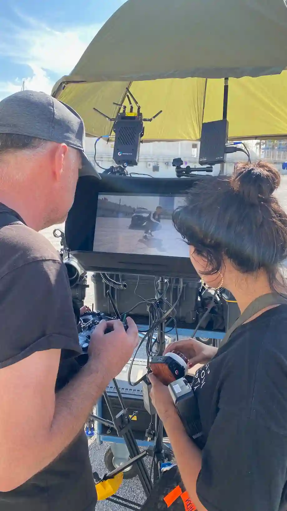 Camera Crew Spain's focus puller in action at PUMA & JD Sports commercial shooting