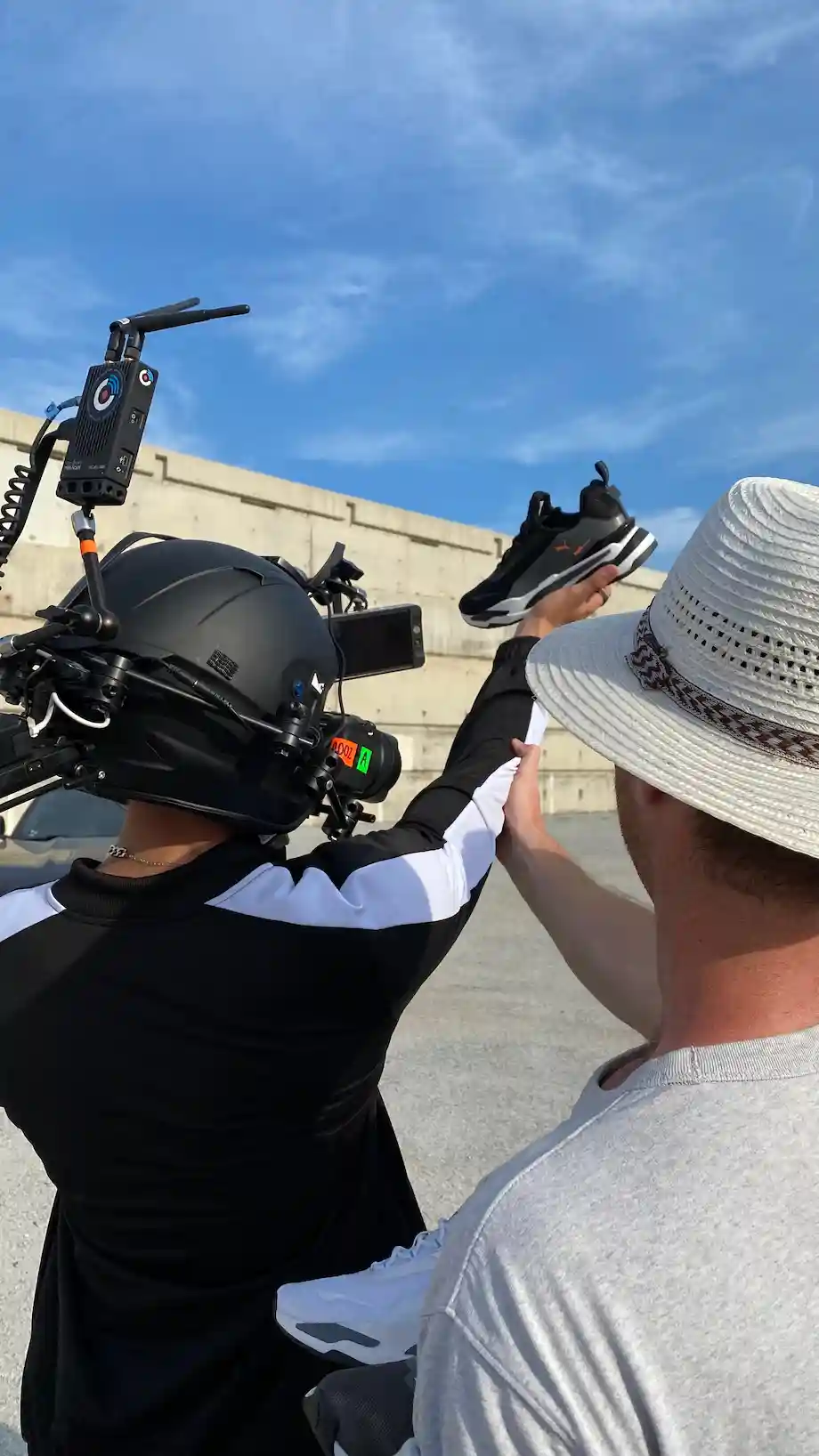 Professional helmet-camera mount for PUMA & JD Sports commercial in Barcelona