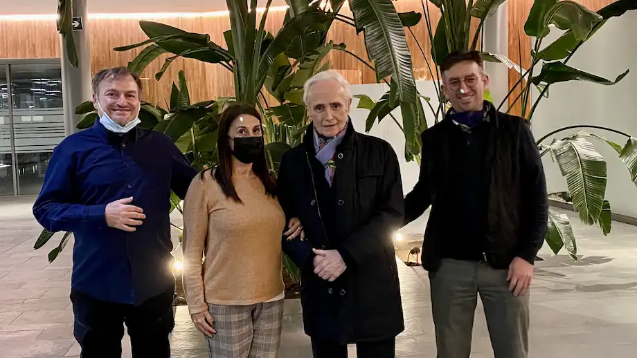 jose carrera together with camera crew spain's producer