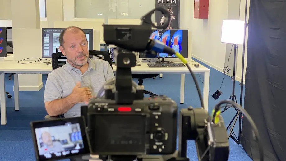 Researcher getting interviewed by Camera Crew Spain for London Science Museum's corporate interviews