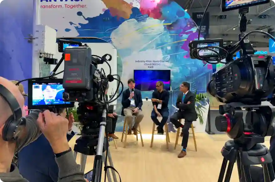 Film crew recording during a trade show in Seville