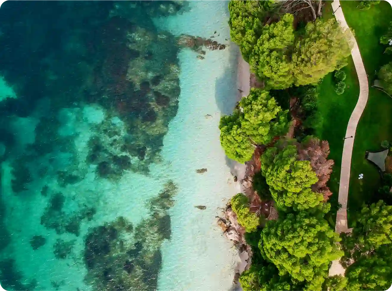 aerial view of mallorca film set on a beach