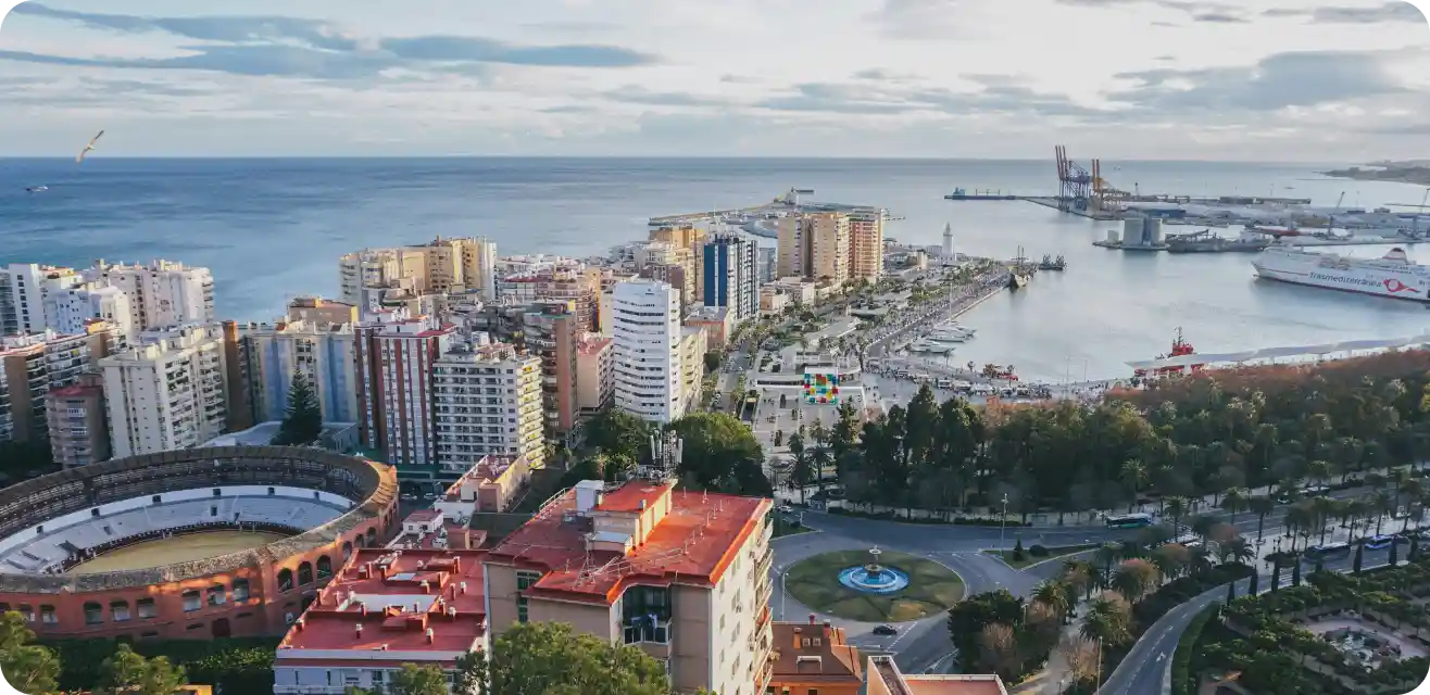 frame of malaga port drone shot