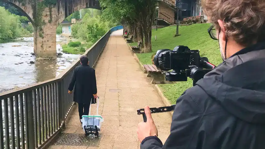 Camera operator shooting an interview in Bilbao for AstraZeneca